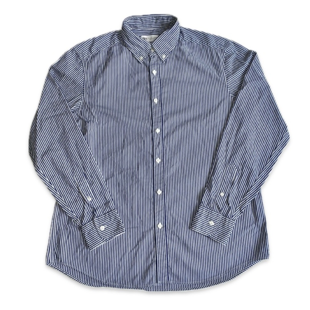 Zara Blue and White Casual Button Down Shirt L